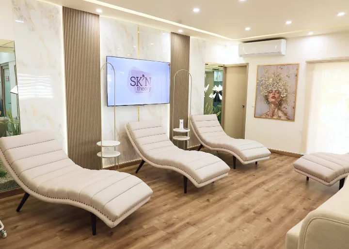 Treatment room inside the Sk'n Theory skin clinic, Clifton, Karachi
